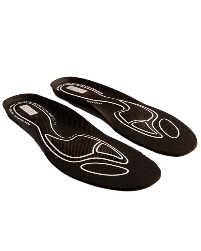 Black White coloured Skellerup Quatro Insoles on white background #colour_black-white