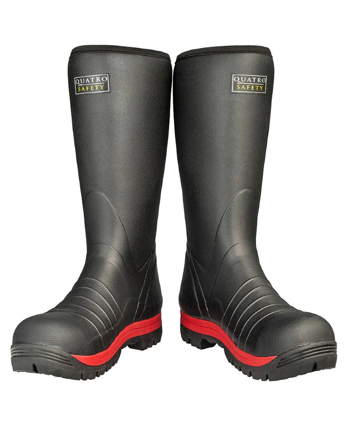 Black Red coloured Skellerup Quatro Super Safety S5 Insulated Black Boot on white background #colour_black-red