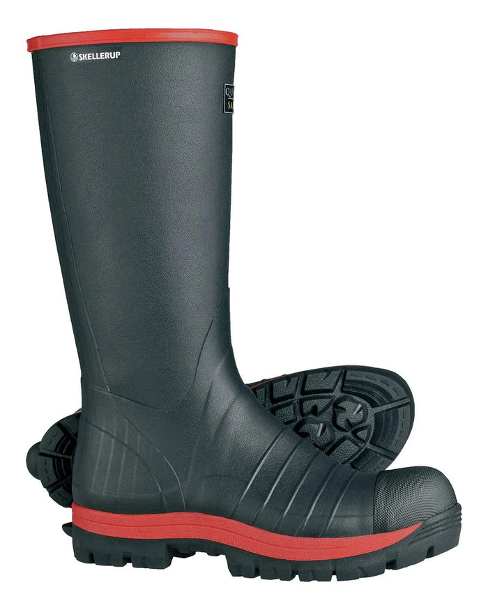 Black Red Coloured Skellerup Quatro Super Safety S5 Uninsulated Boot on white background #colour_black-red