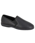 Black coloured Sleepers Mens Hadley Twin Gusset Slippers on white background #colour_black