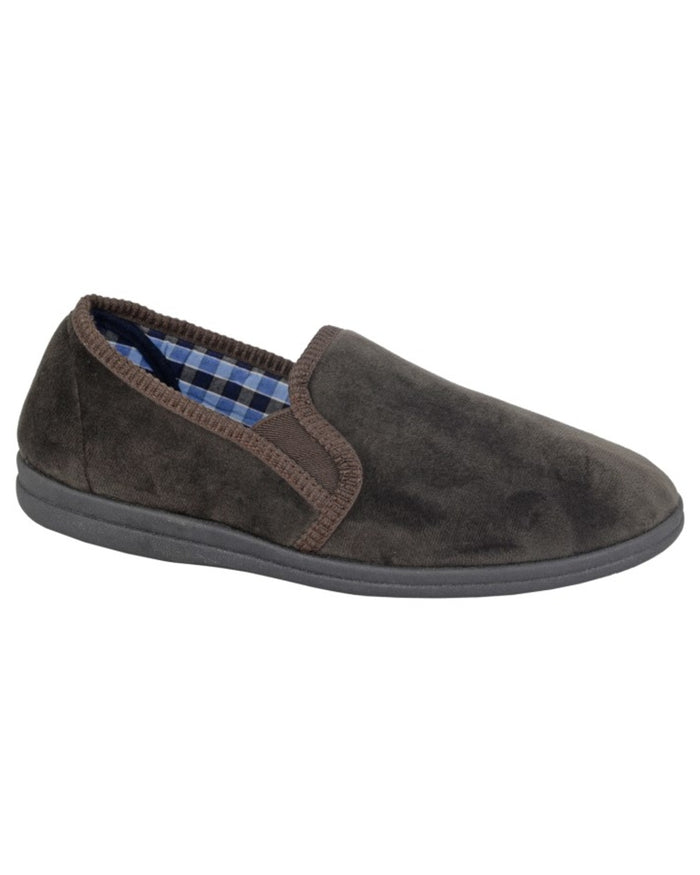 Brown coloured Sleepers Mens Wilson Twin Gusset Slippers on white background #colour_brown