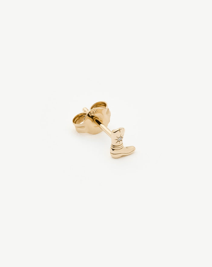 Fine Cowboy Boot Single Stud Earring | 14ct Solid Gold/Diamond Earrings Missoma