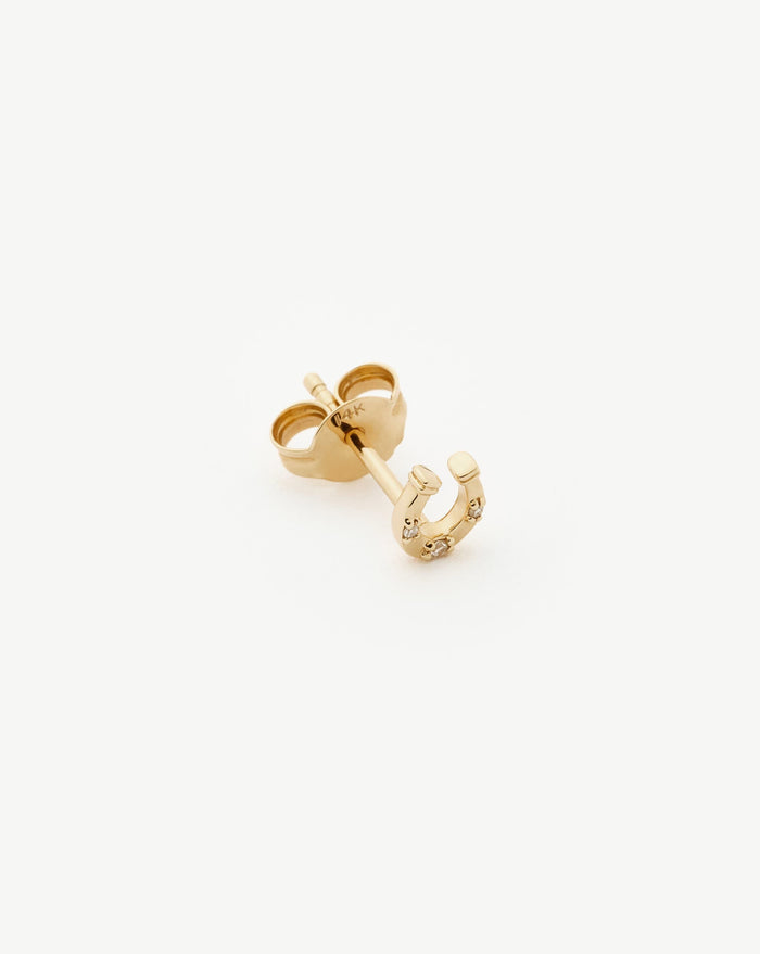 Fine Horseshoe Single Stud Earring | 14ct Solid Gold/Diamond Earrings Missoma