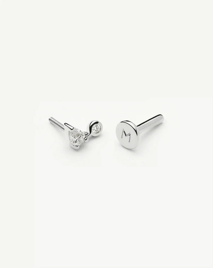 Solid Gold Pear Diamond Charm Flat Back Stud Earring | 9ct Solid White Gold Earrings Missoma