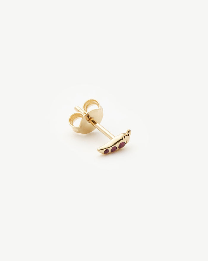 Fine Ruby Chilli Single Stud Earring | 14ct Solid Gold/Ruby Earrings Missoma