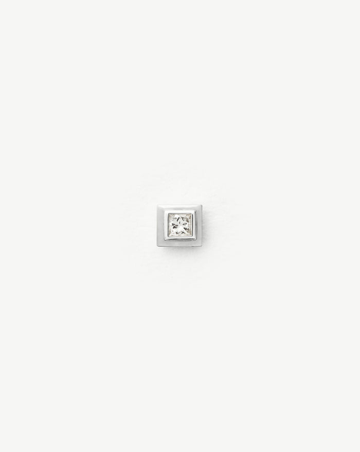 Fine Square Solitaire Piercing Stud Earring | 14ct White Gold/Diamond Earrings Missoma