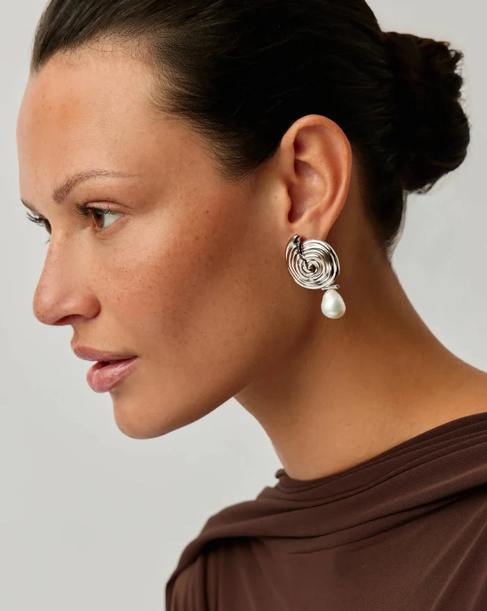 Spiral Interchangeable Pearl Drop Earrings | Silver Plated Earrings Missoma