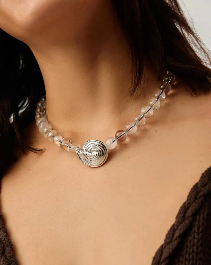 Spiral Gemstone Beaded Pendant Necklace | Silver Plated/Clear Crystal Quartz Necklaces Missoma