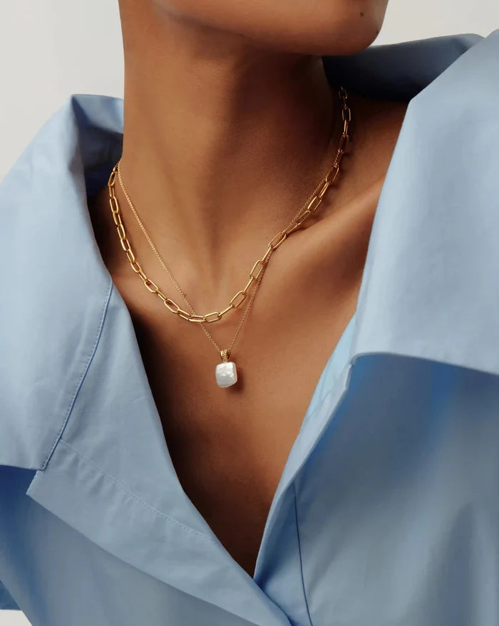 Square Pearl Baya Pendant Necklace | 18ct Gold Vermeil/Pearl Necklaces Missoma