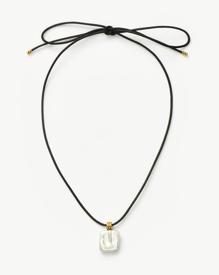 Square Pearl Pendant Cord Necklace | 18ct Gold Plated Vermeil/Pearl Necklaces Missoma