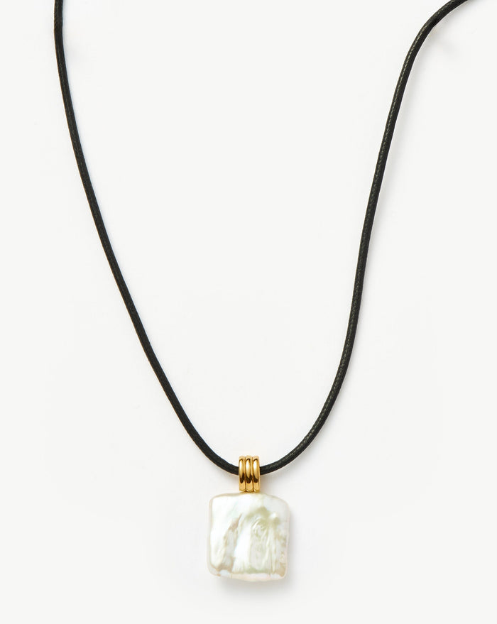 Square Pearl Pendant Cord Necklace | 18ct Gold Plated Vermeil/Pearl Necklaces Missoma