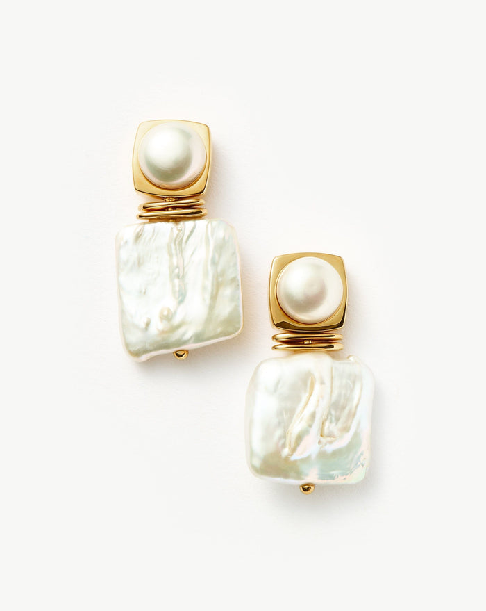 Square Pearl Statement Stud Earrings | 18ct Gold Plated/Pearl Earrings Missoma