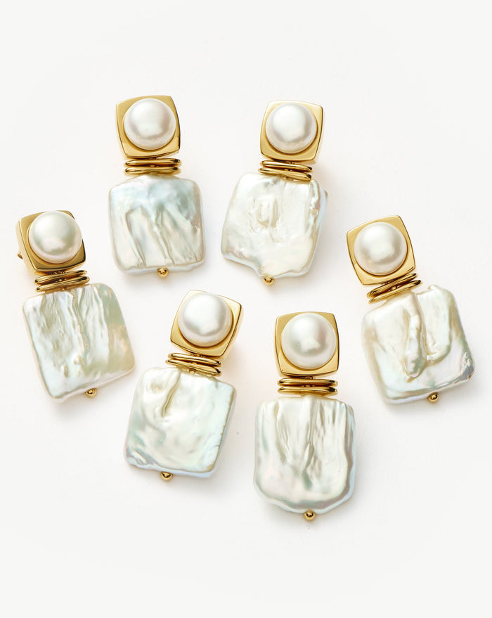 Square Pearl Statement Stud Earrings | 18ct Gold Plated/Pearl Earrings Missoma