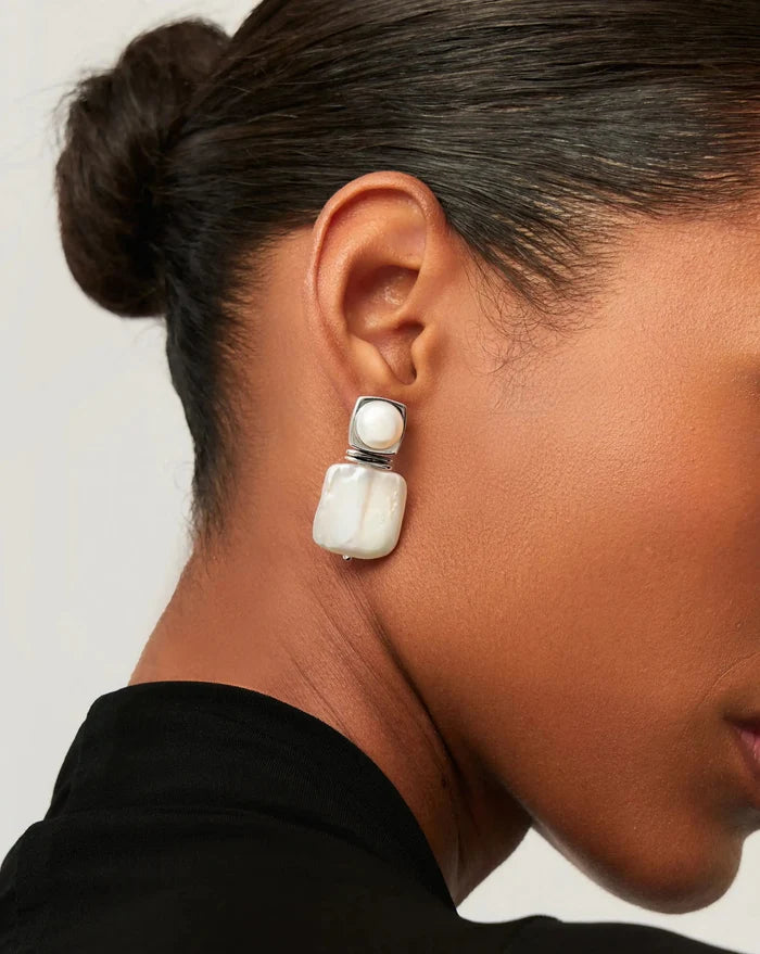 Square Pearl Statement Earrings | Silver Plated/Pearl Earrings Missoma