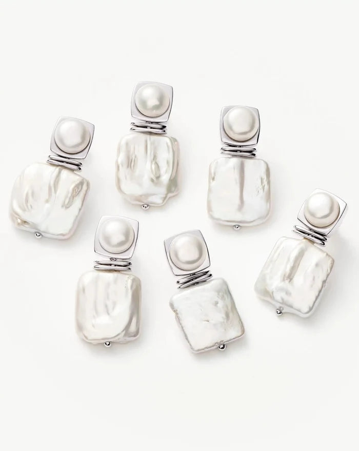 Square Pearl Statement Earrings | Silver Plated/Pearl Earrings Missoma