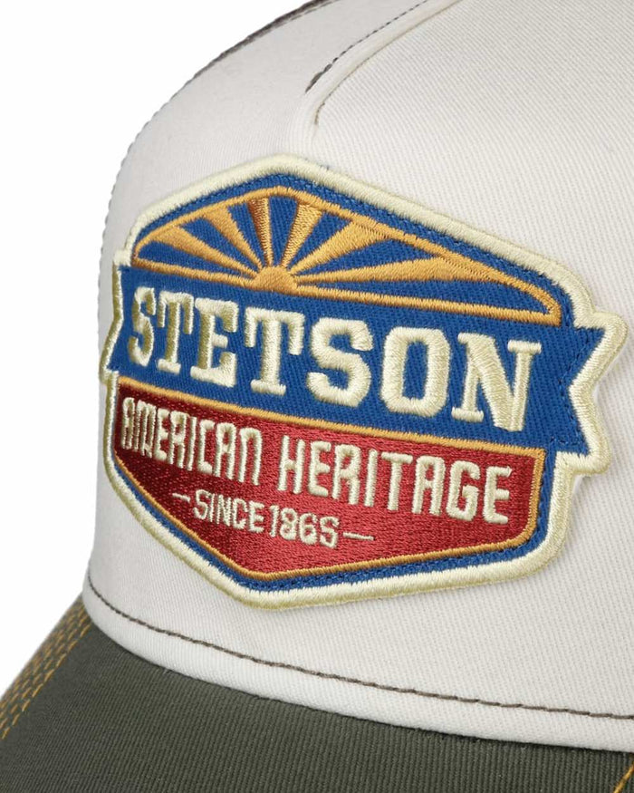 Green White coloured Stetson American Heritage Sun Trucker Cap on white background #colour_green-white