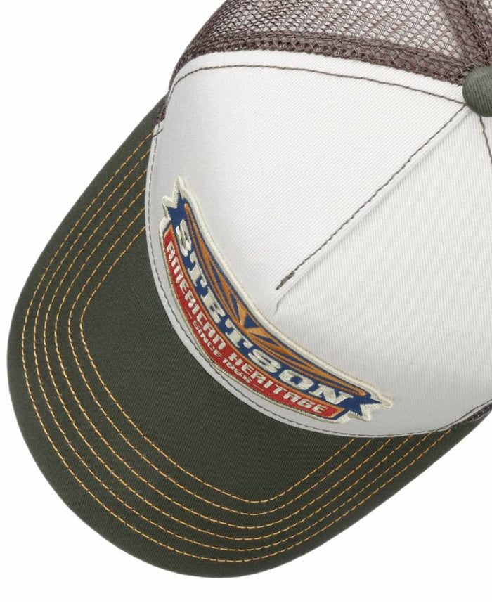 Green White coloured Stetson American Heritage Sun Trucker Cap on white background #colour_green-white
