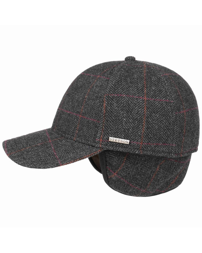 Anthracite Melange Coloured Stetson Baseball Wool Ear Flaps Cap On A White Background #colour_anthracite-melange