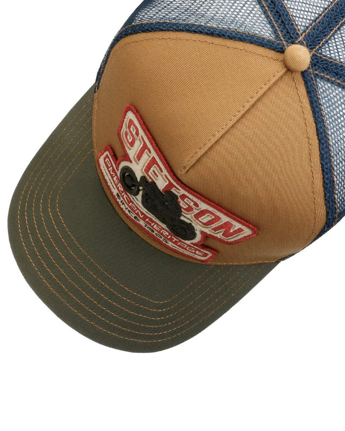 Blue coloured Stetson Biker Trucker Cap on white background #colour_blue