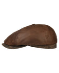 Cognac coloured Stetson Brooklin Leather Flat Cap on white background #colour_cognac