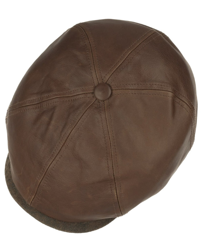 Cognac coloured Stetson Brooklin Leather Flat Cap on white background #colour_cognac