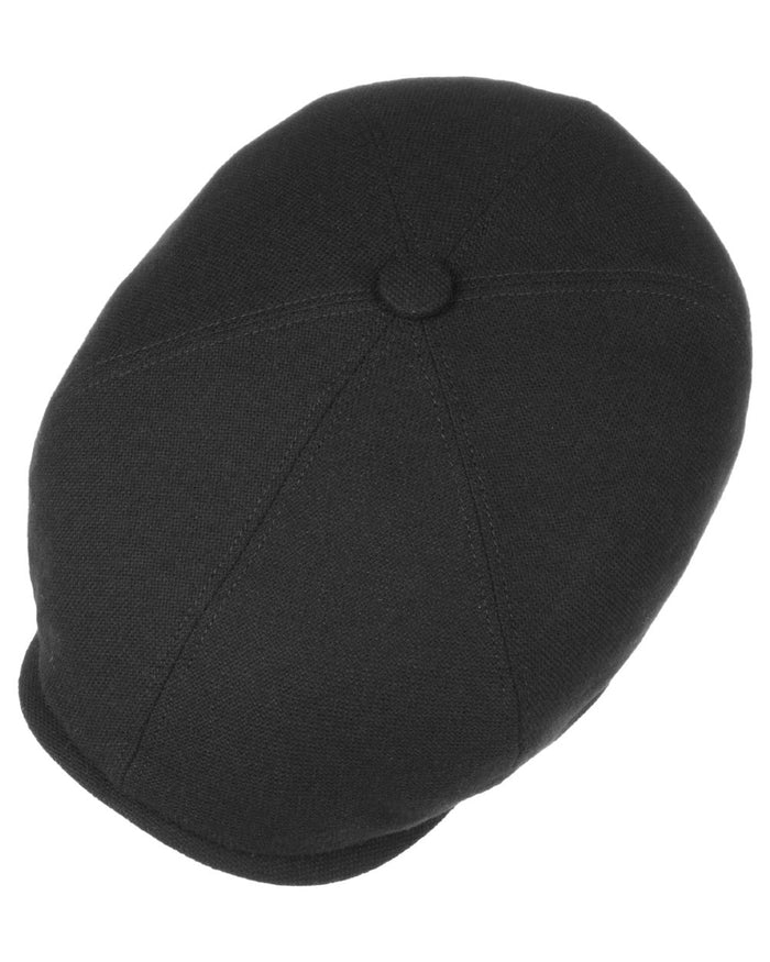 Black coloured Stetson Brooklin Wool Cashmere Flat Cap on white background #colour_black