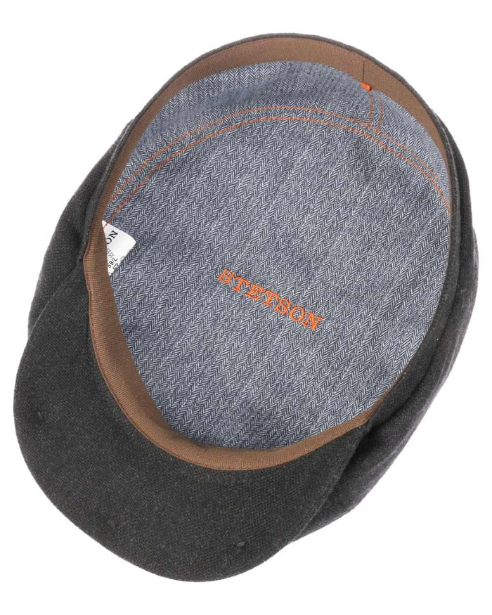 Anthracite coloured Stetson Brooklin Wool Cashmere Flat Cap on white background #colour_anthracite