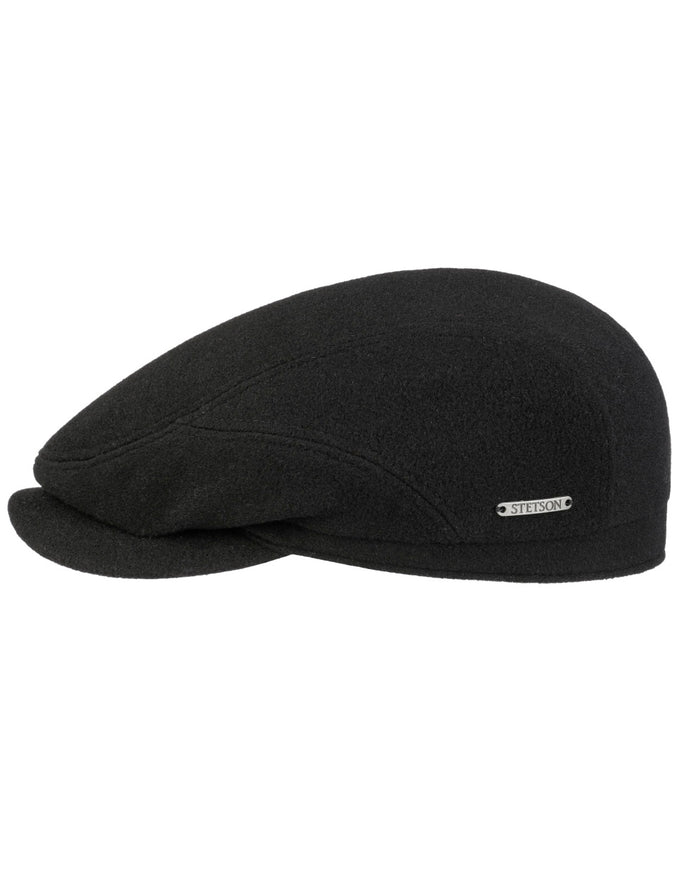 Black Coloured Stetson Cashmere Wool Driver Cap On A White Background #colour_black