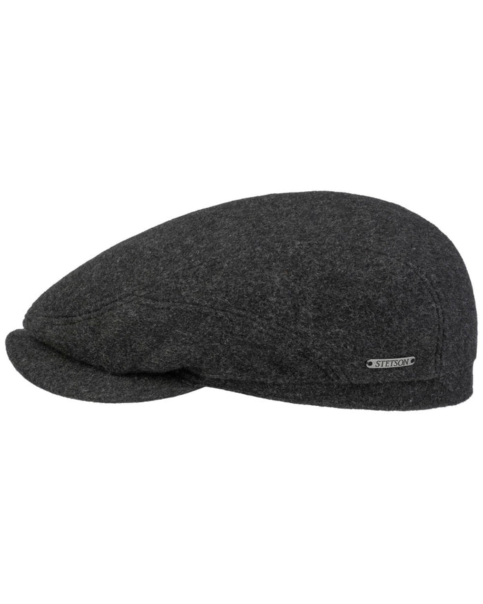 Anthracite Melange Coloured Stetson Cashmere Wool Driver Cap On A White Background #colour_anthracite-melange
