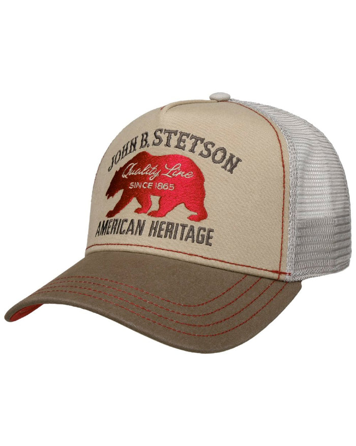 Beige Coloured Stetson Childrens JBS Bear Beige Trucker Cap on white background #colour_beige