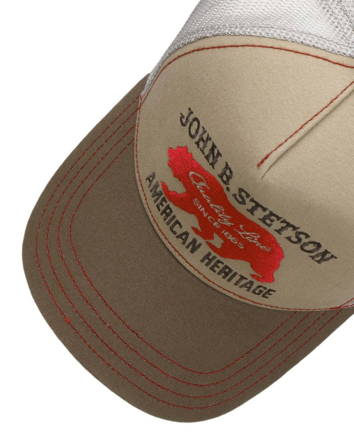Beige Coloured Stetson Childrens JBS Bear Beige Trucker Cap on white background #colour_beige
