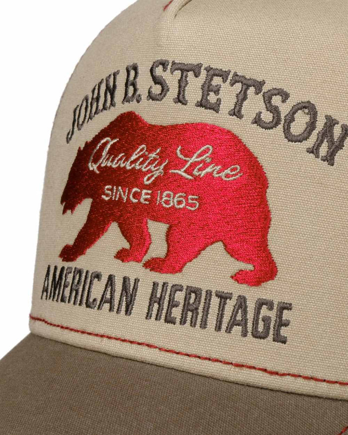 Beige Coloured Stetson Childrens JBS Bear Beige Trucker Cap on white background #colour_beige