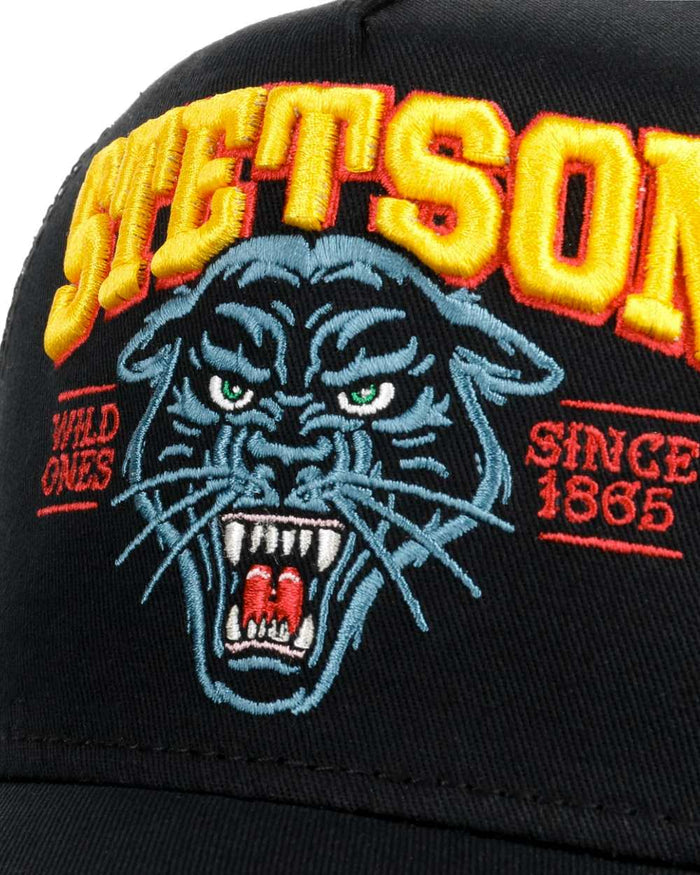 Black coloured Stetson Wild Ones Trucker Cap on white background #colour_black
