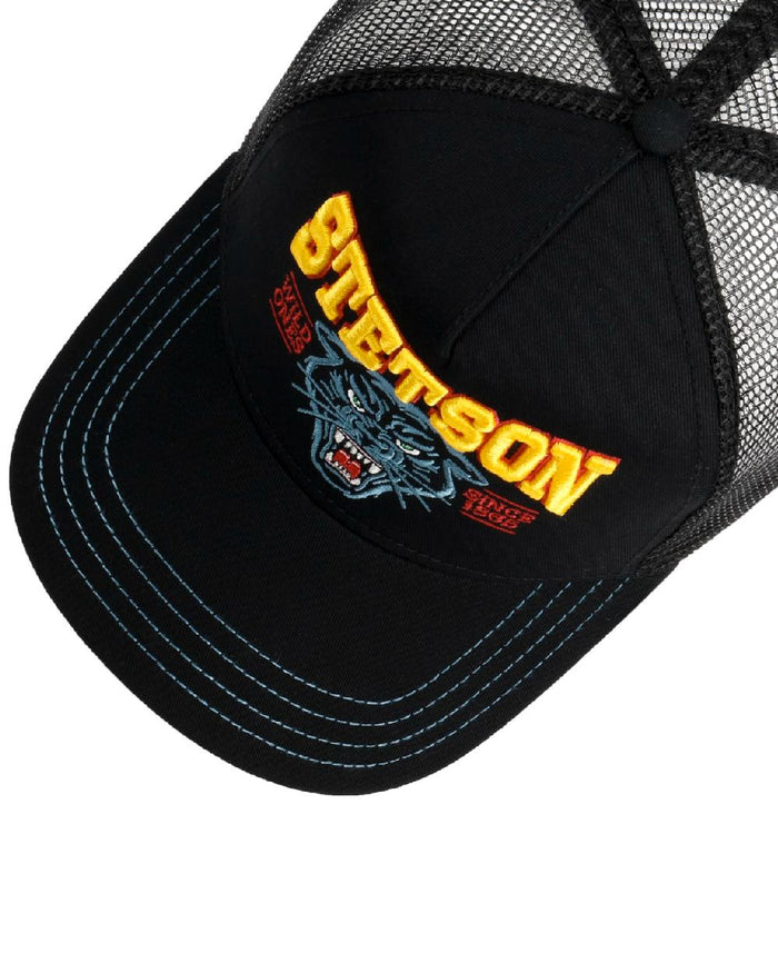 Black coloured Stetson Wild Ones Trucker Cap on white background #colour_black