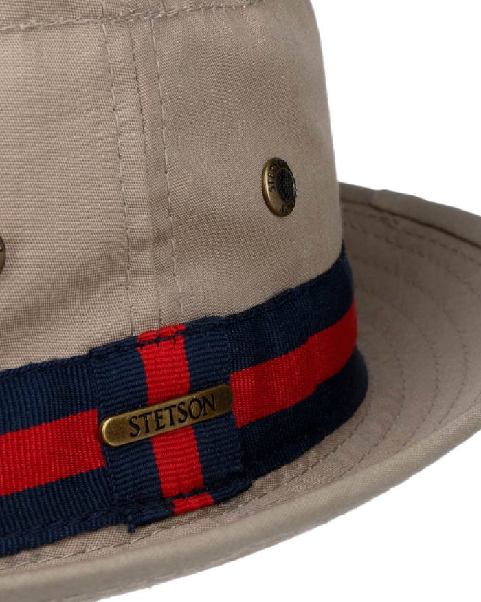 Beige Coloured Stetson Classic Band Pork Pie Cloth Hat on white background #colour_beige