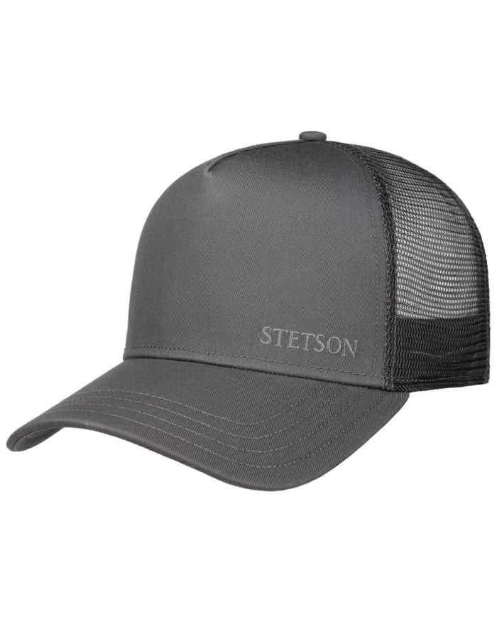 Grey coloured Stetson Classic Cotton Trucker Cap on white background #colour_grey