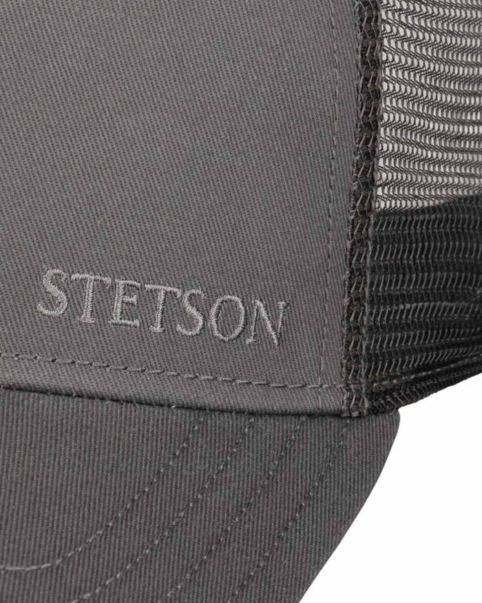 Grey coloured Stetson Classic Cotton Trucker Cap on white background #colour_grey