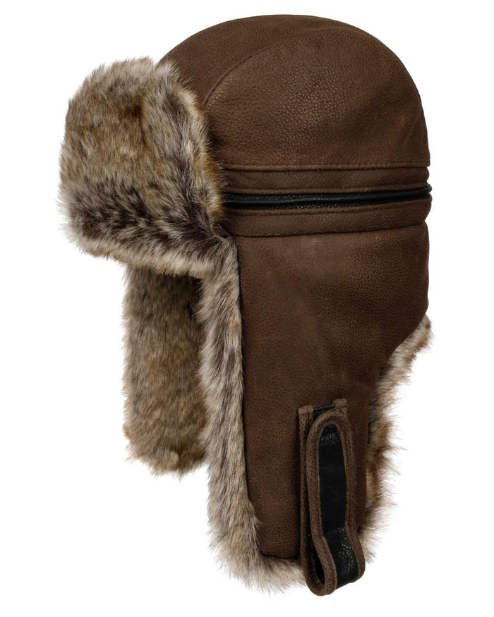 Brown Coloured Stetson Cowhide Bomber Aviator Hat On A White Background #colour_brown