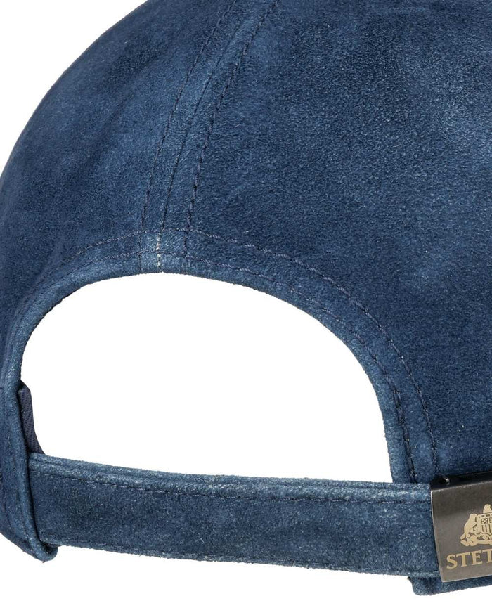 Denim Blue coloured Stetson Denim Leather Trucker Cap on white background #colour_denim-blue
