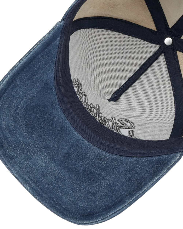 Denim Blue coloured Stetson Denim Leather Trucker Cap on white background #colour_denim-blue