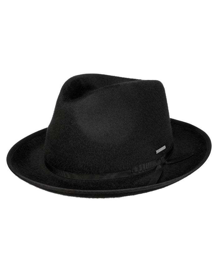 Black coloured Stetson Edmore Player Wool Hat on white background #colour_black