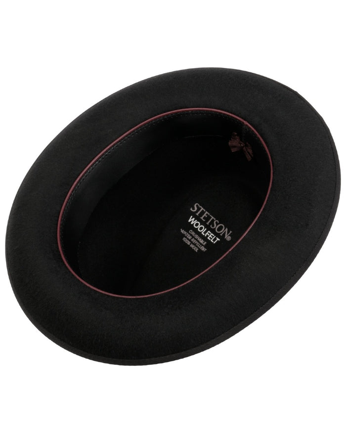Black coloured Stetson Edmore Player Wool Hat on white background #colour_black