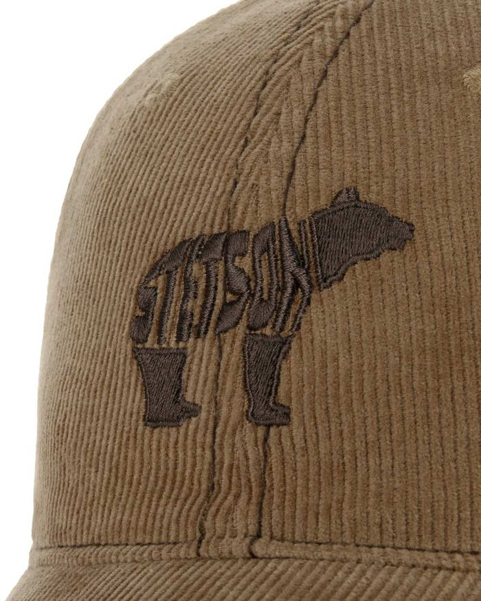 Almond coloured Stetson Embroidered Bear Corduroy Cap on white background #colour_almond