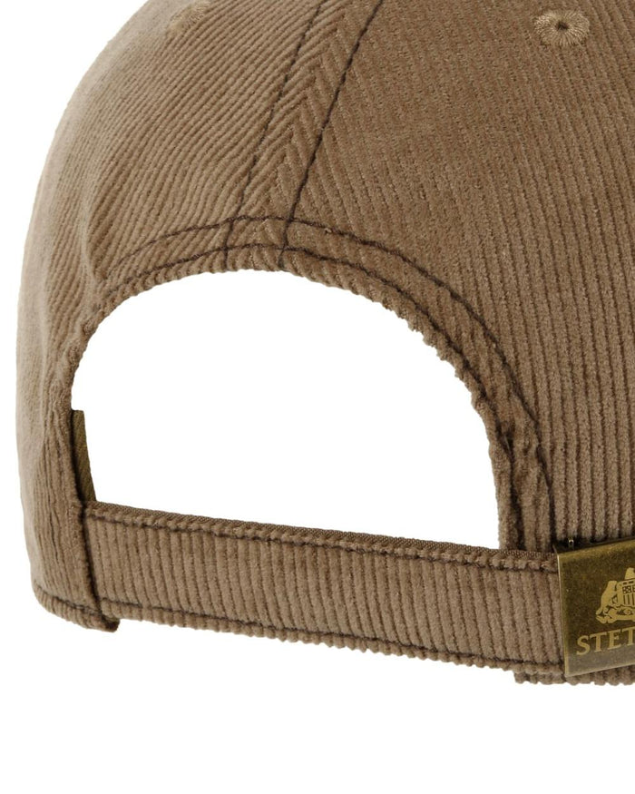 Almond coloured Stetson Embroidered Bear Corduroy Cap on white background #colour_almond
