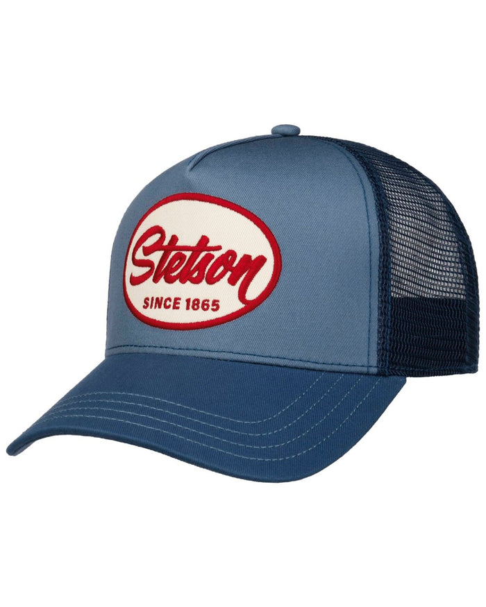 Blue coloured Stetson Engine Trucker Cap on white background #colour_blue