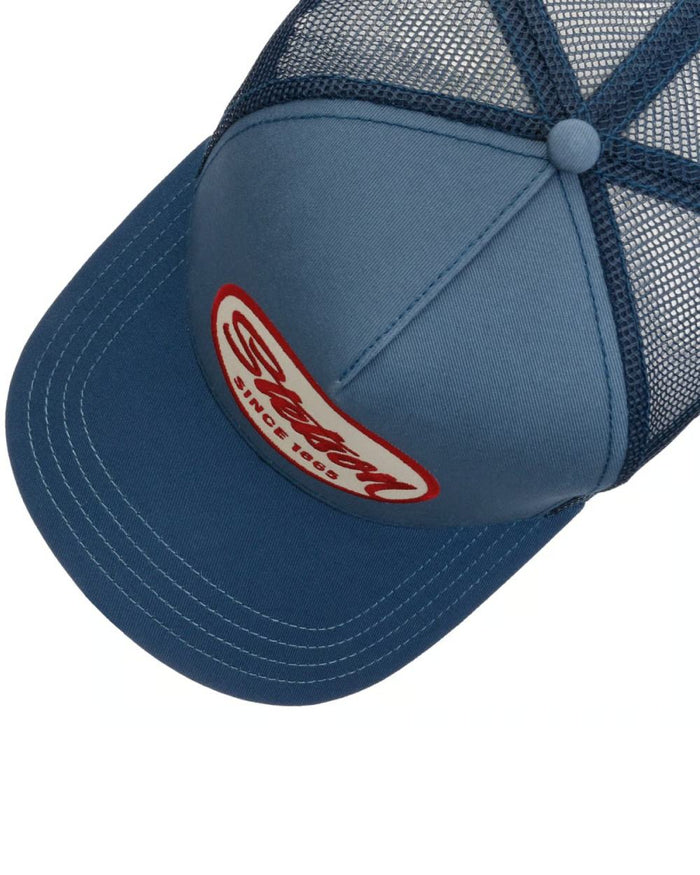 Blue coloured Stetson Engine Trucker Cap on white background #colour_blue