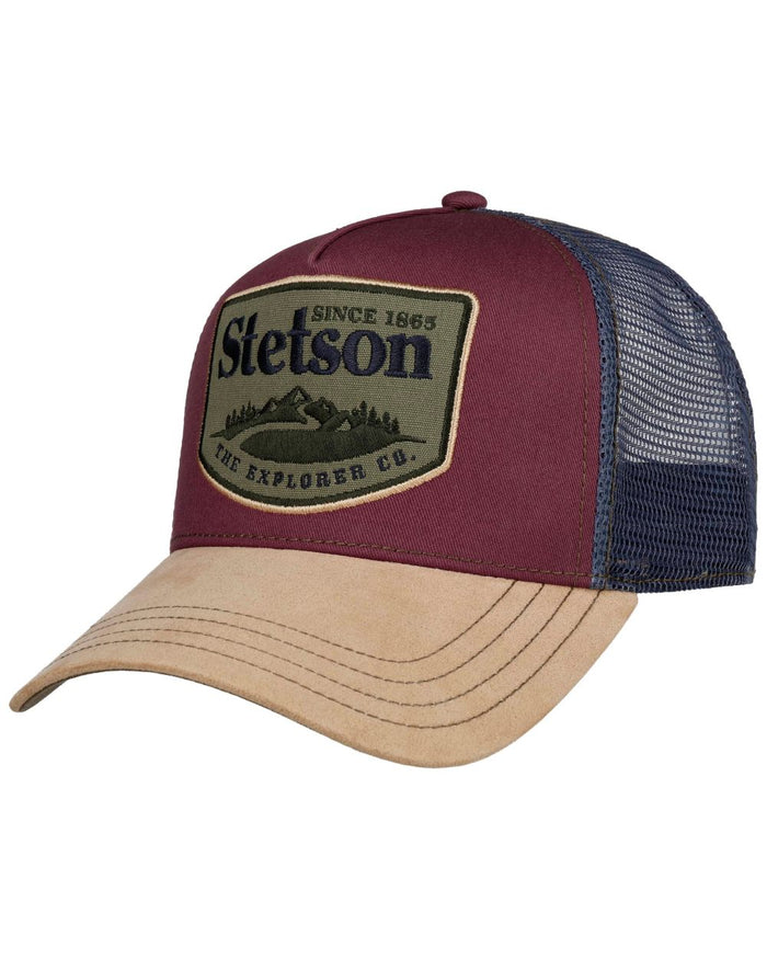 Beige Wine coloured Stetson Explorer Trucker Cap on white background #colour_beige-wine