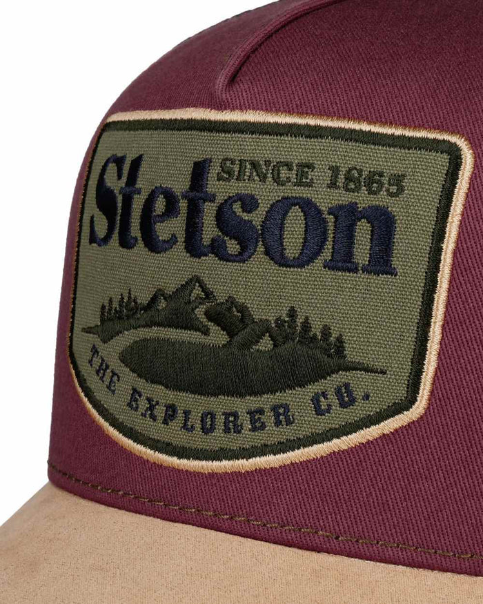 Beige Wine coloured Stetson Explorer Trucker Cap on white background #colour_beige-wine