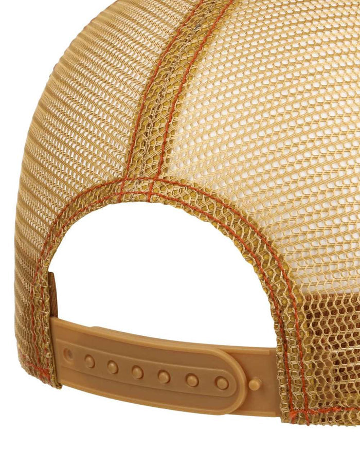 Terracotta coloured Stetson Happy Piston Trucker Cap on white background #colour_terracotta