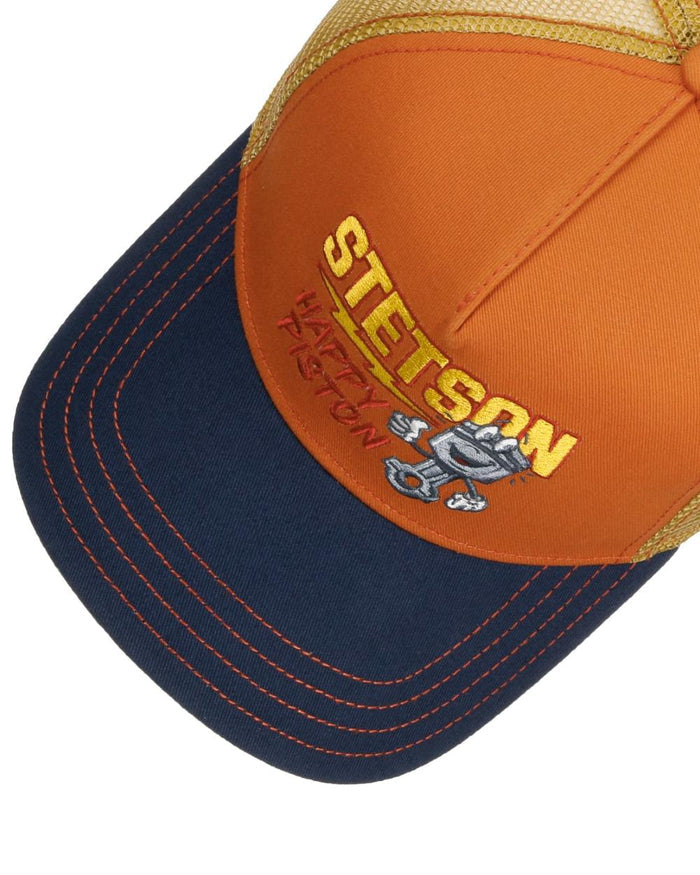 Terracotta coloured Stetson Happy Piston Trucker Cap on white background #colour_terracotta